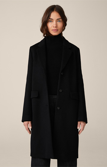 Virgin Wool Egg-shaped Coat with Cashmere in Black