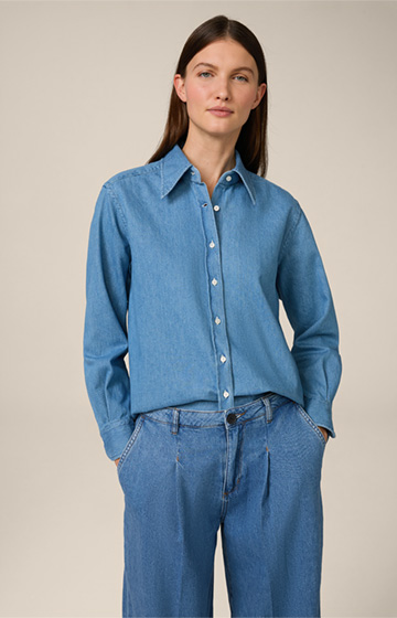 Denim Shirt-Blouse in Light Blue Washed