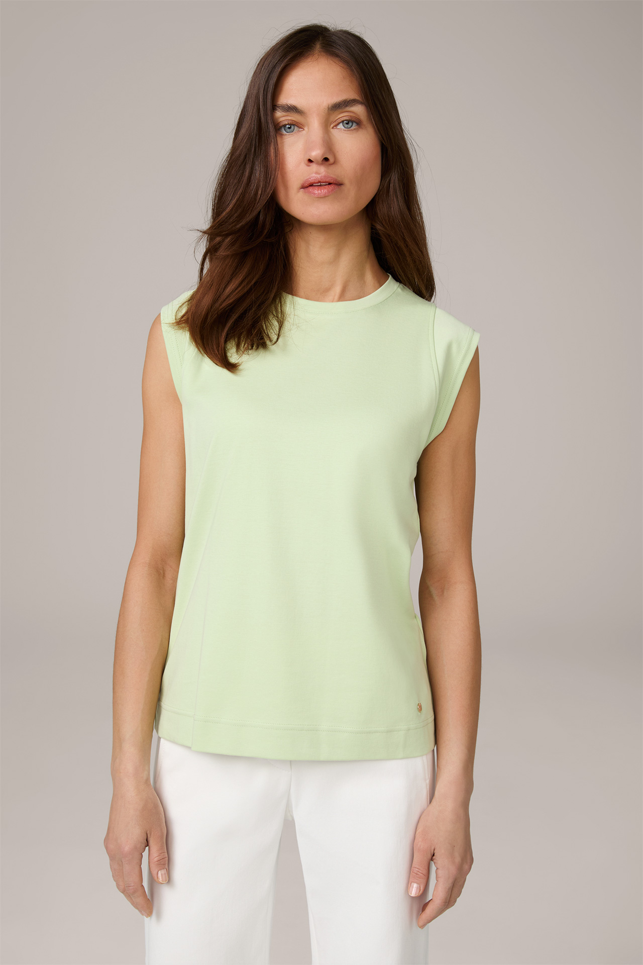 Cotton Interlock Shirt with Cap Sleeves in Light Green
