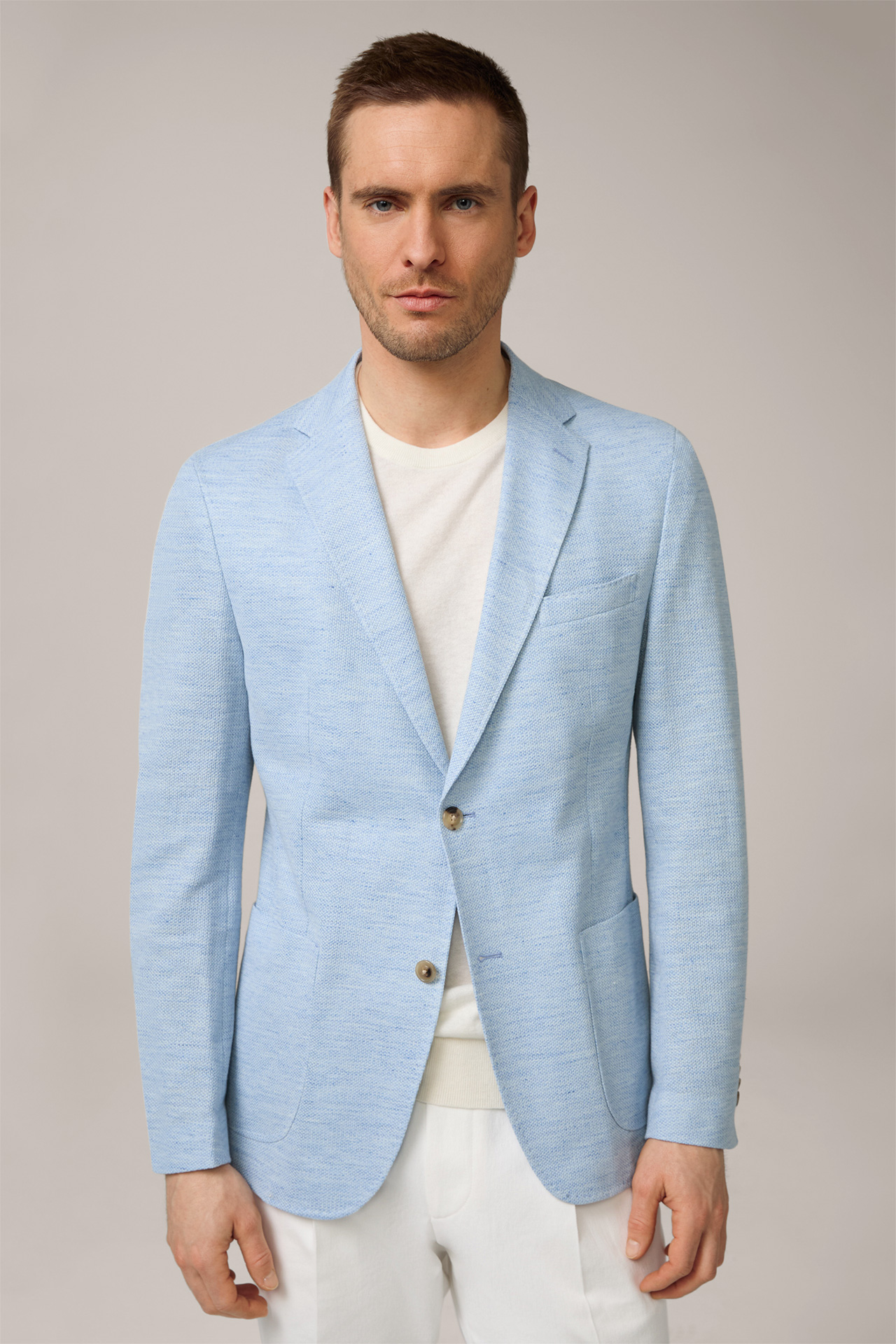 Veste de costume en lin mélangé à du coton, bleu clair chiné