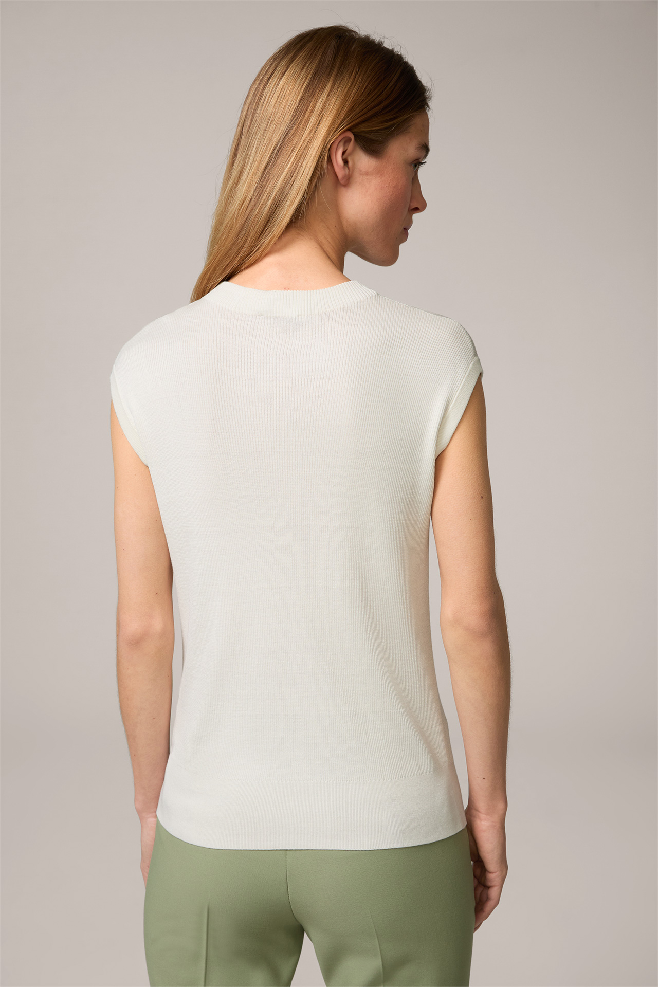 Silk Cotton Blend Ribbed Knit Top in Cream