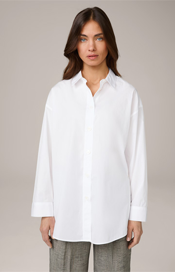 Poplin Cotton Shirt-style Blouse, oversized, in white