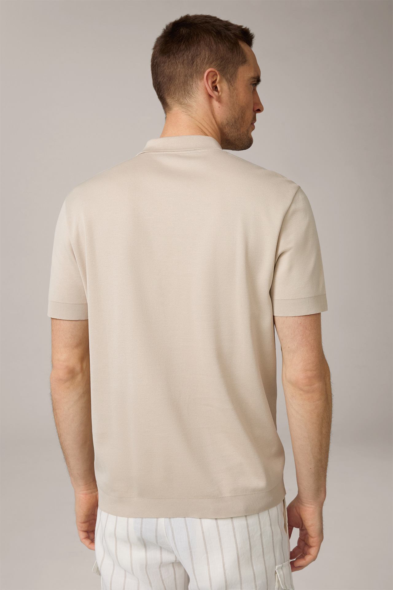 Floro Cotton Polo Shirt with Zipper in Beige