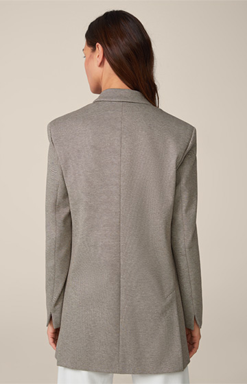 Jersey Double-breasted Longline Blazer in a Brown and Ecru Pattern