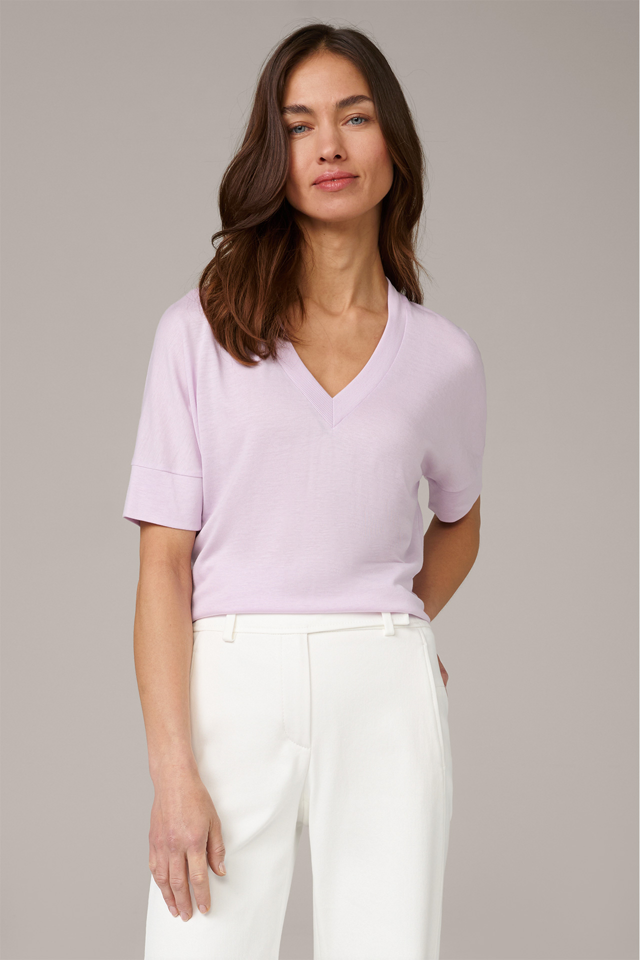 Tencel Cotton V-Neck Shirt in Lilac