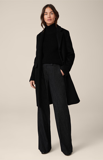 Virgin Wool Egg-shaped Coat with Cashmere in Black