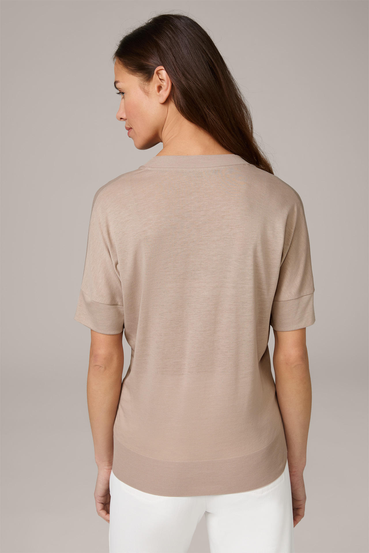 Tencel Cotton V-Neck Shirt in Taupe