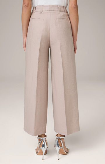 Linen Stretch Palazzo Trousers, cropped, in taupe