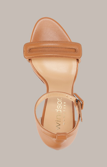 Nappa Leather Heeled Sandals by Unützer in Cognac