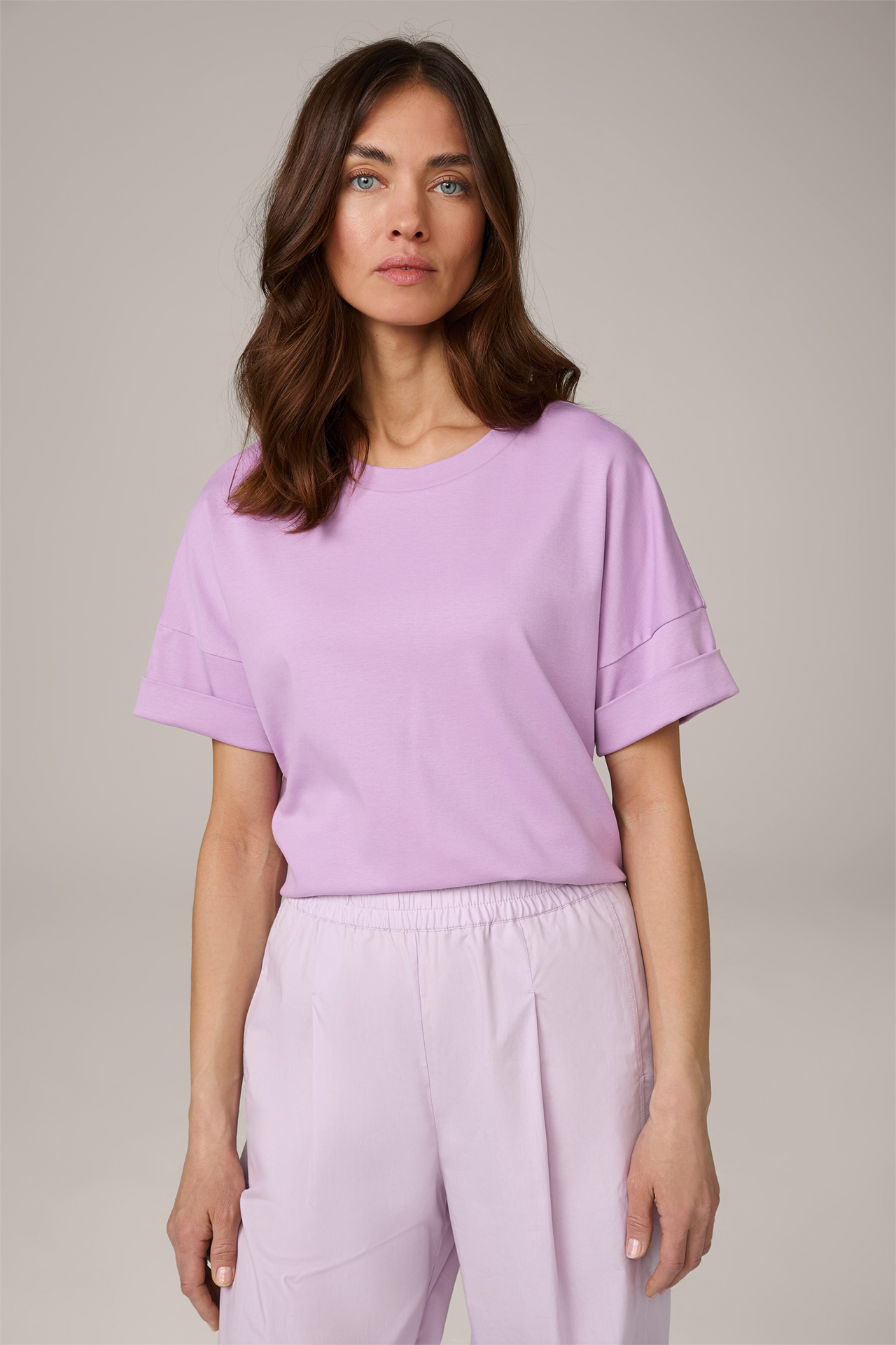 Cotton Interlock Half-Sleeved Shirt in Lilac
