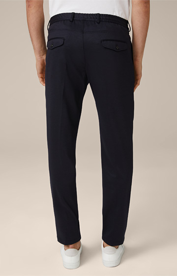 Floro Wool Jersey Trousers with Pleats in Navy