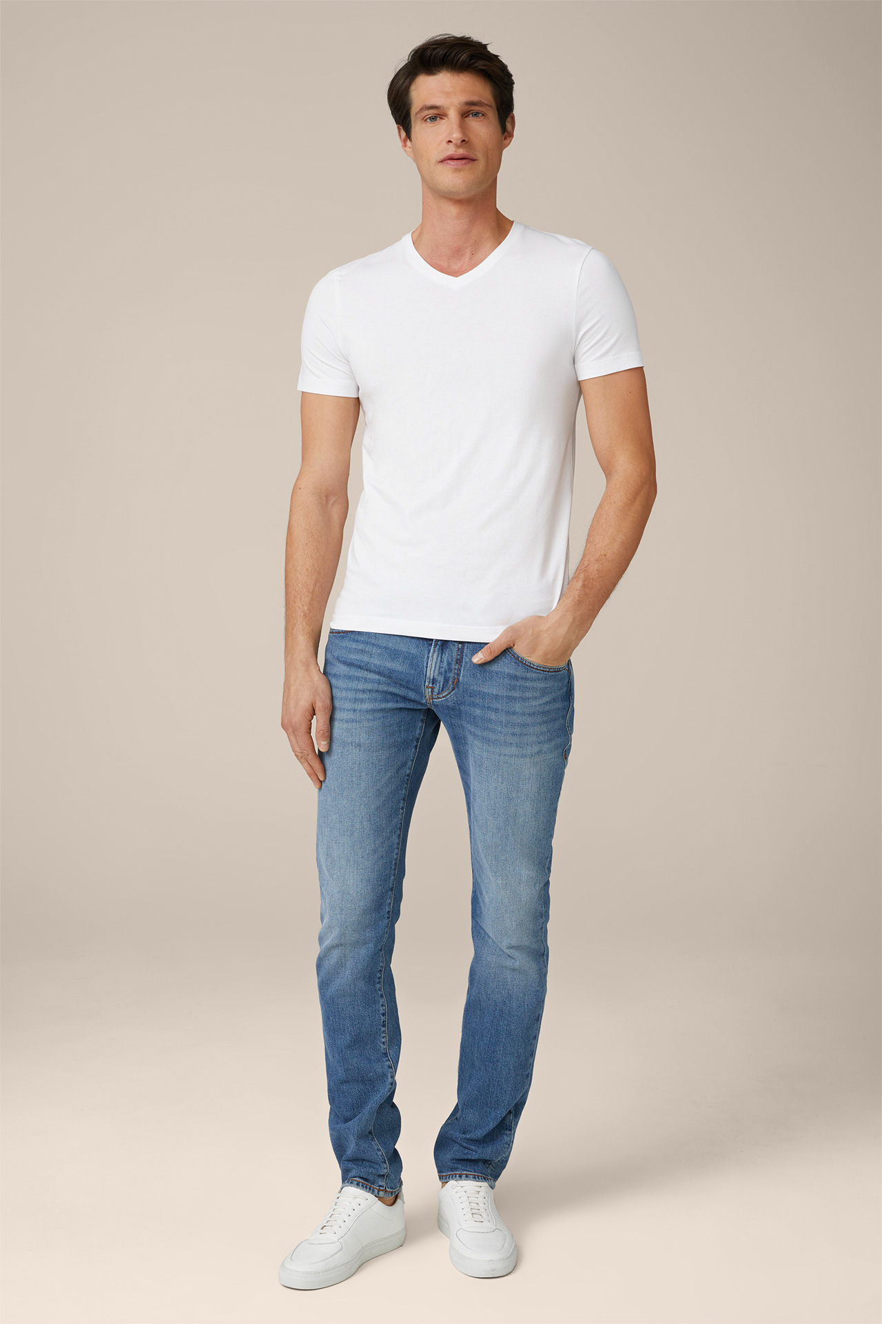 Two-Pack of Cotton Blend Stretch V-Neck T-shirts in White
