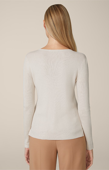 Virgin Wool Silk Blend Long-Sleeved Shirt in Light Beige