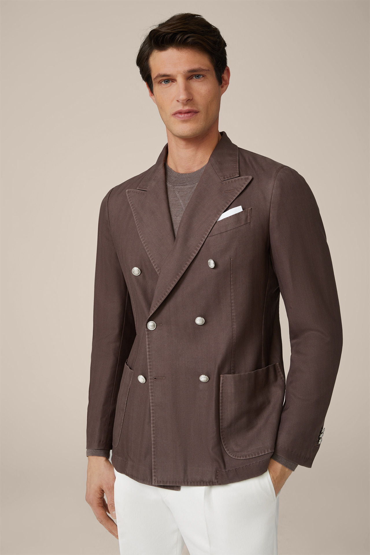 Secco Virgin Wool Double-Breasted Jacket in Brown