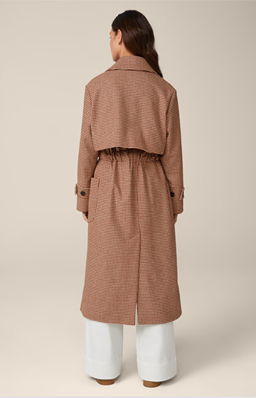 Virgin Wool Roben Coat in Copper and Ecru Patterned