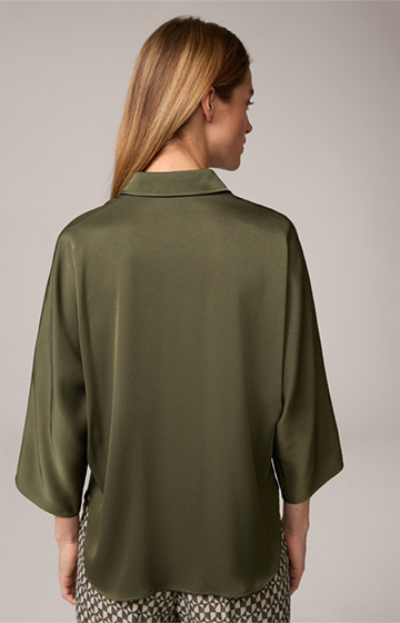 Crêpe Blouse with Shirt Collar, Oversized, in Olive