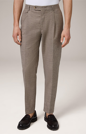 Silvi Cotton Blend Modular Trousers with Pleats in Brown and Beige Patterned