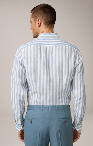 Lapo Linen Shirt in White and Blue Stripes