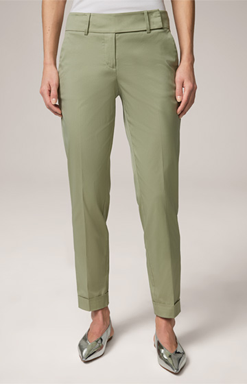 Cotton Stretch Suit Trousers with Turn-Ups in Light Green