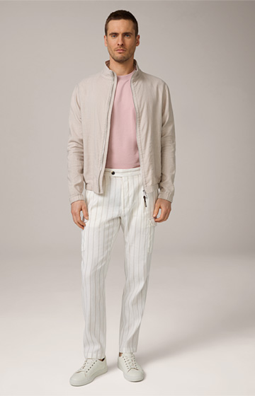Gianio Linen Mix Blouson Jacket with Stand-up Collar in Beige