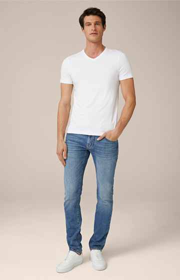 Pack de 2 t-shirts en coton mélangé, avec stretch et encolure en V, en blanc