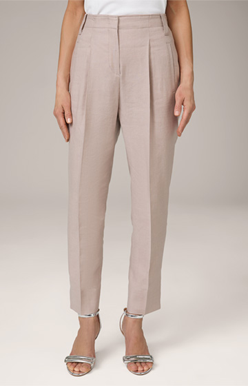 Linen Stretch Pleated front Trousers in Taupe
