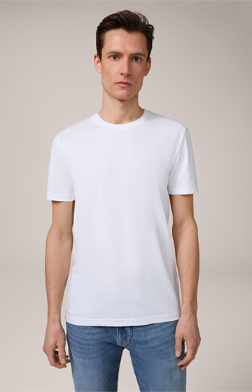 T-shirts en coton mélangé à deux poches, avec du stretch et du col rond, en blanc