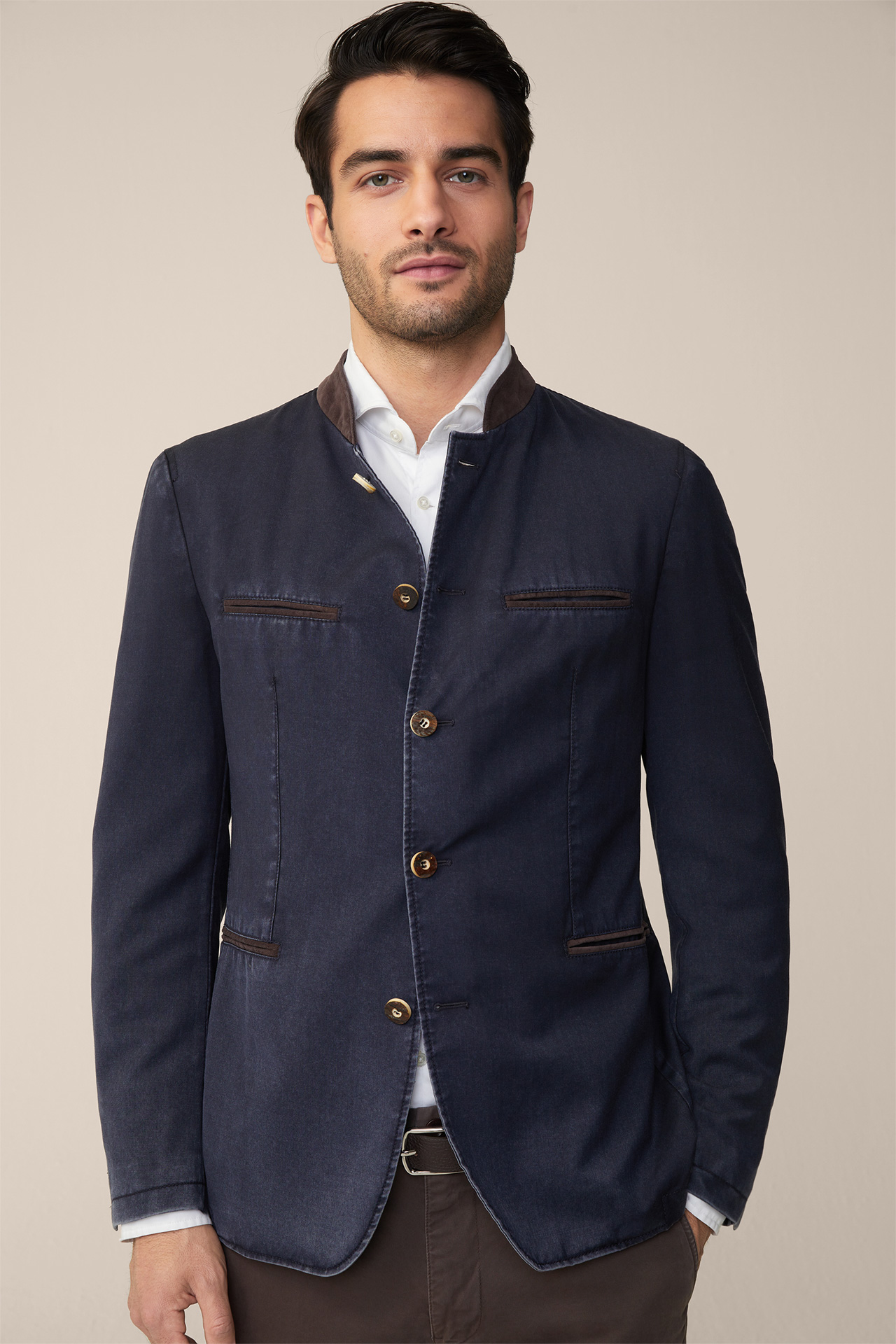 Frosted Wool Traditional Schwabing Cardigan-style Jacket in Flecked Navy