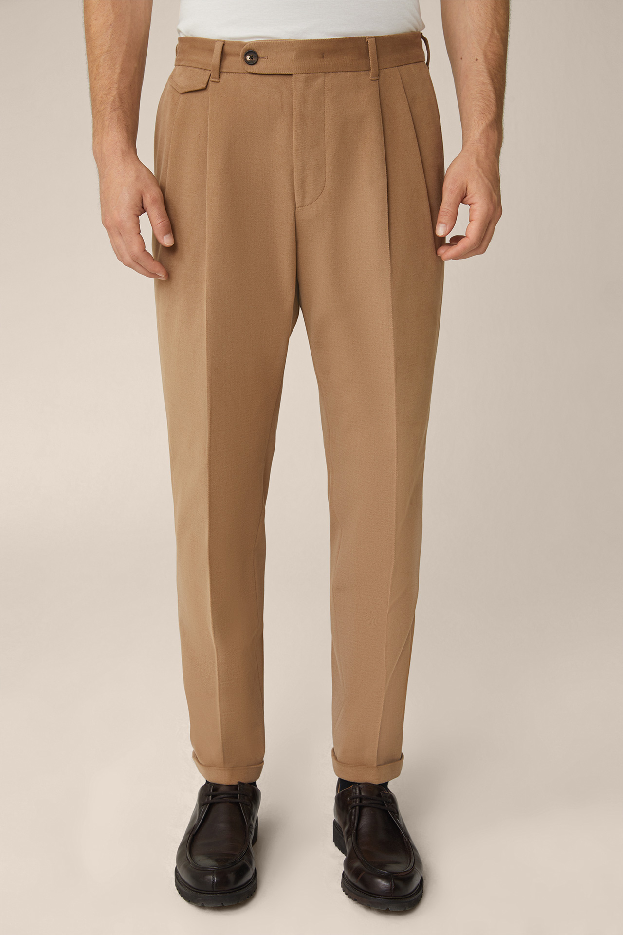 Serpo Cotton Blend Trousers in Camel Brown 
