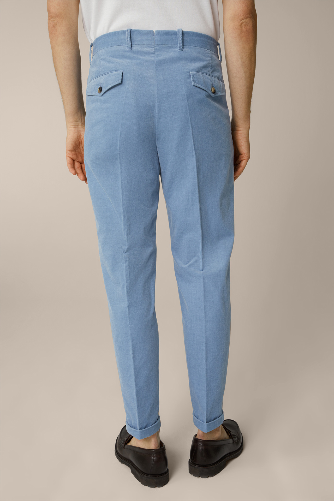 Sapo Fine Cord Modular Trousers with Pleats in the front in Blue