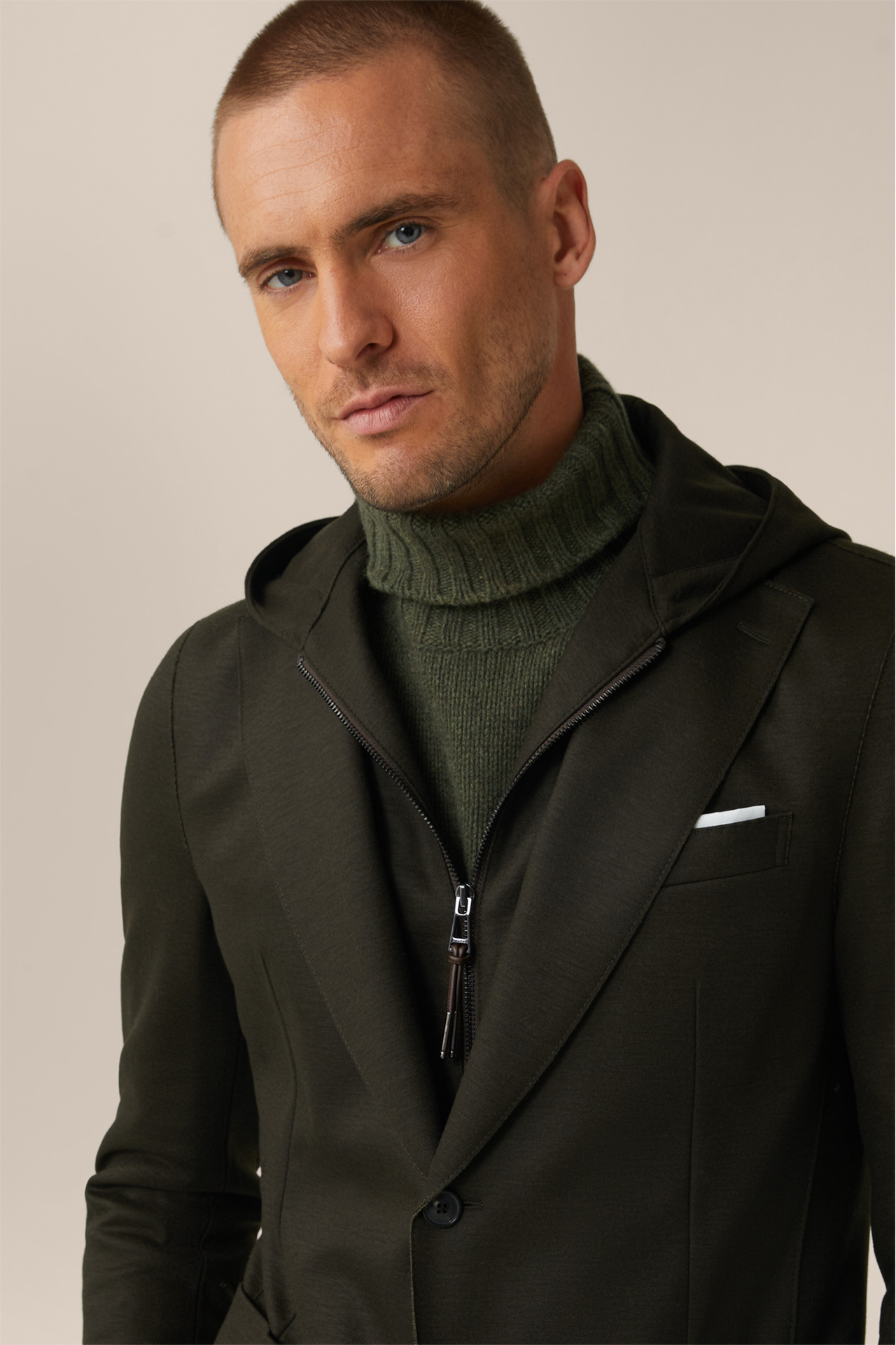 Gilo Wool Blend Jacket with Hooded Inlay in Olive 