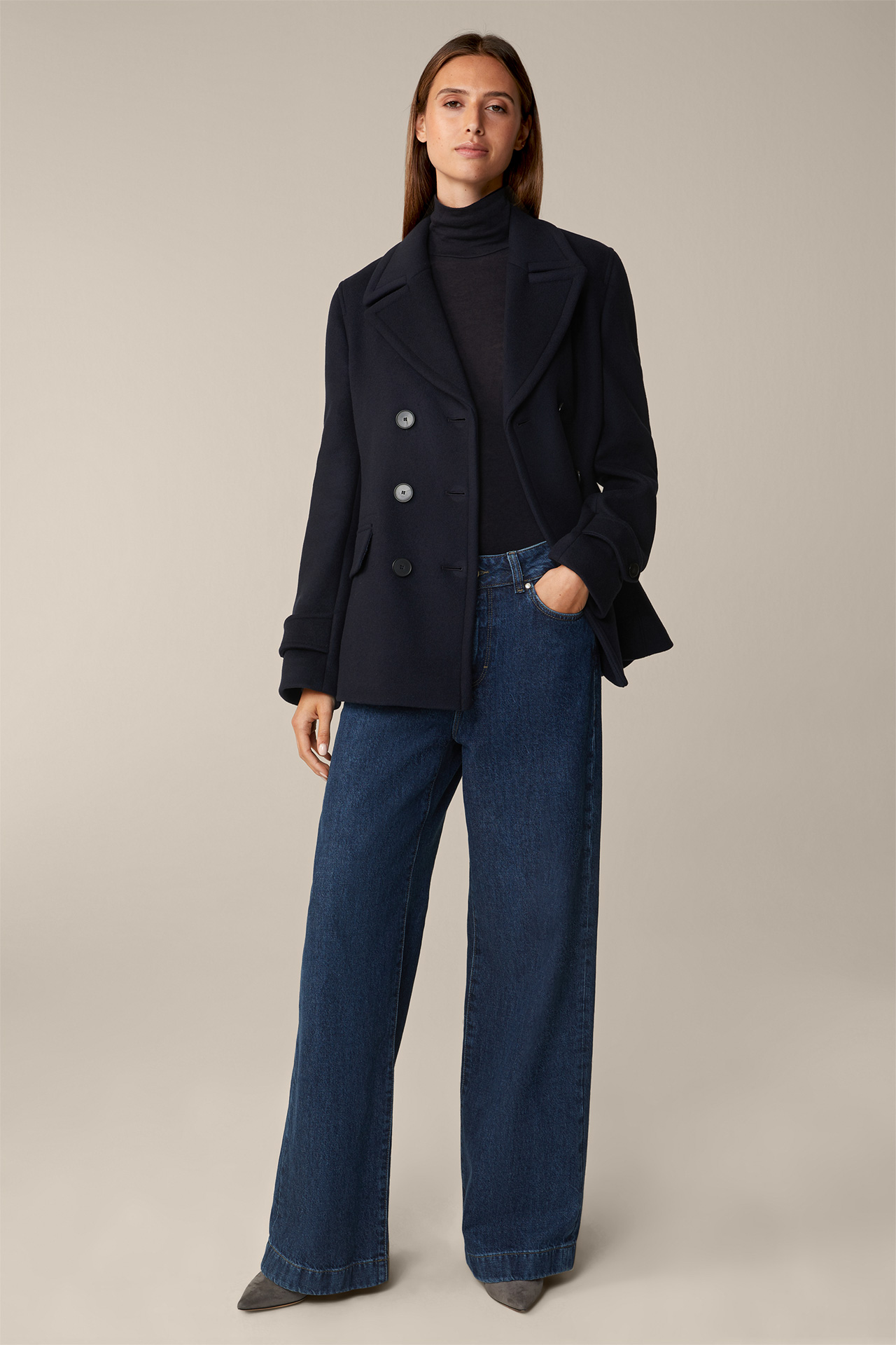 Wool Blend Caban Jacket in Navy
