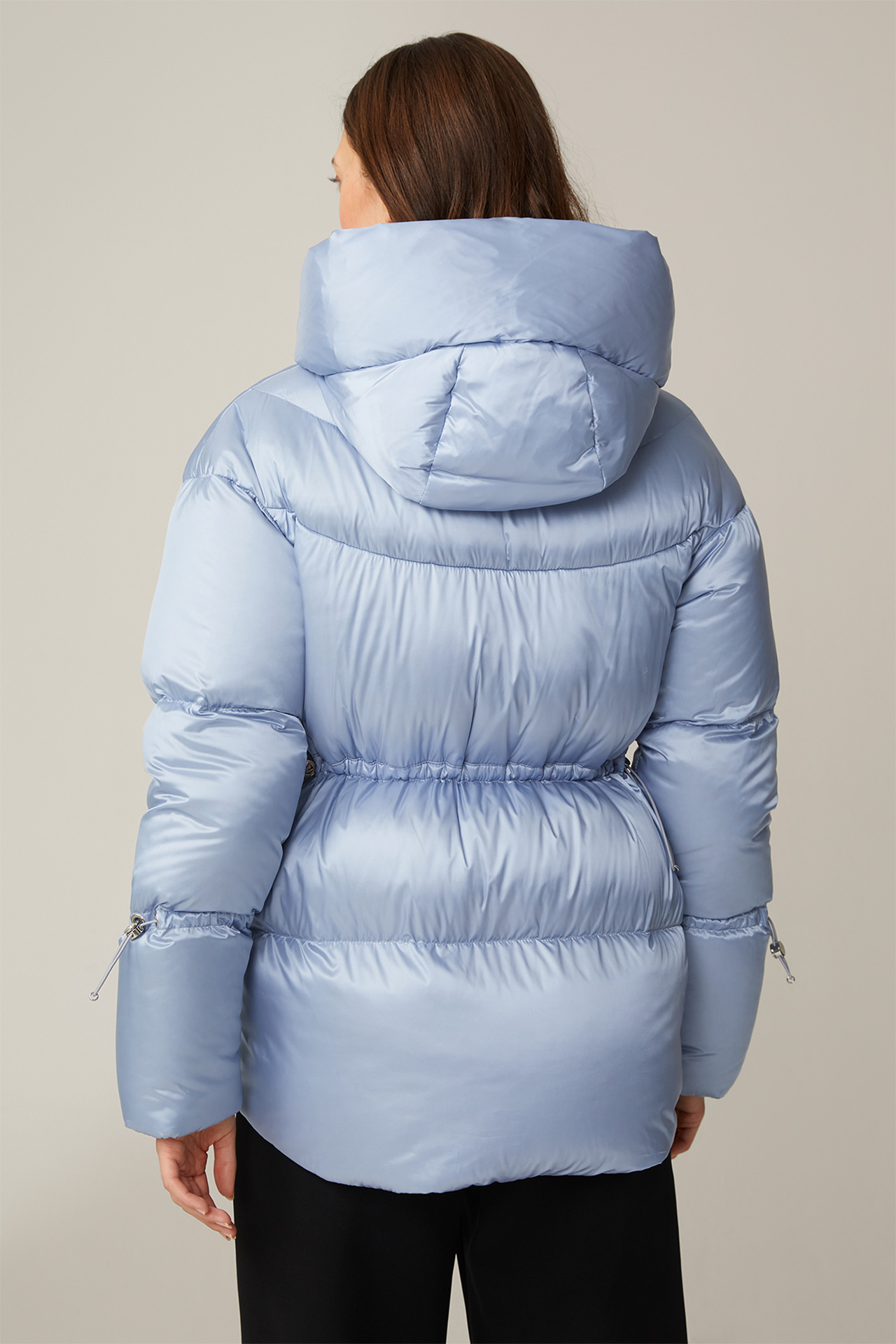 Quilted Down Jacket with Hood in Light Blue