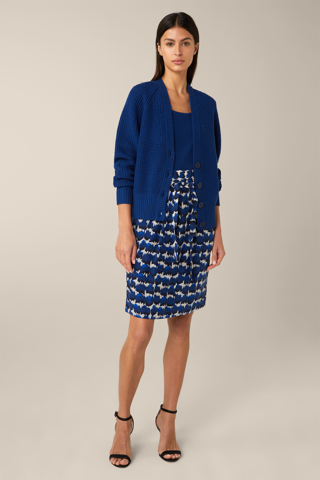 Printed Skirt with Silk in Navy, Blue and Ecru