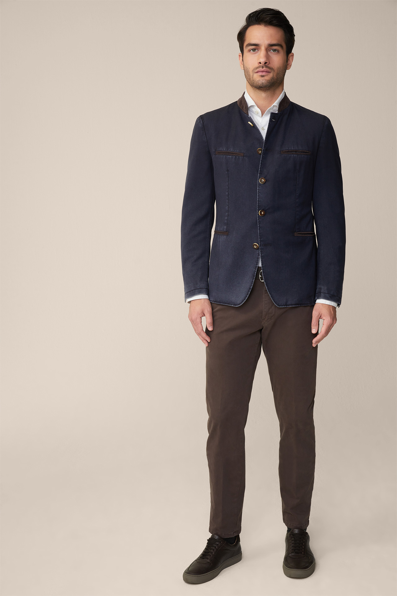 Frosted Wool Traditional Schwabing Cardigan-style Jacket in Flecked Navy