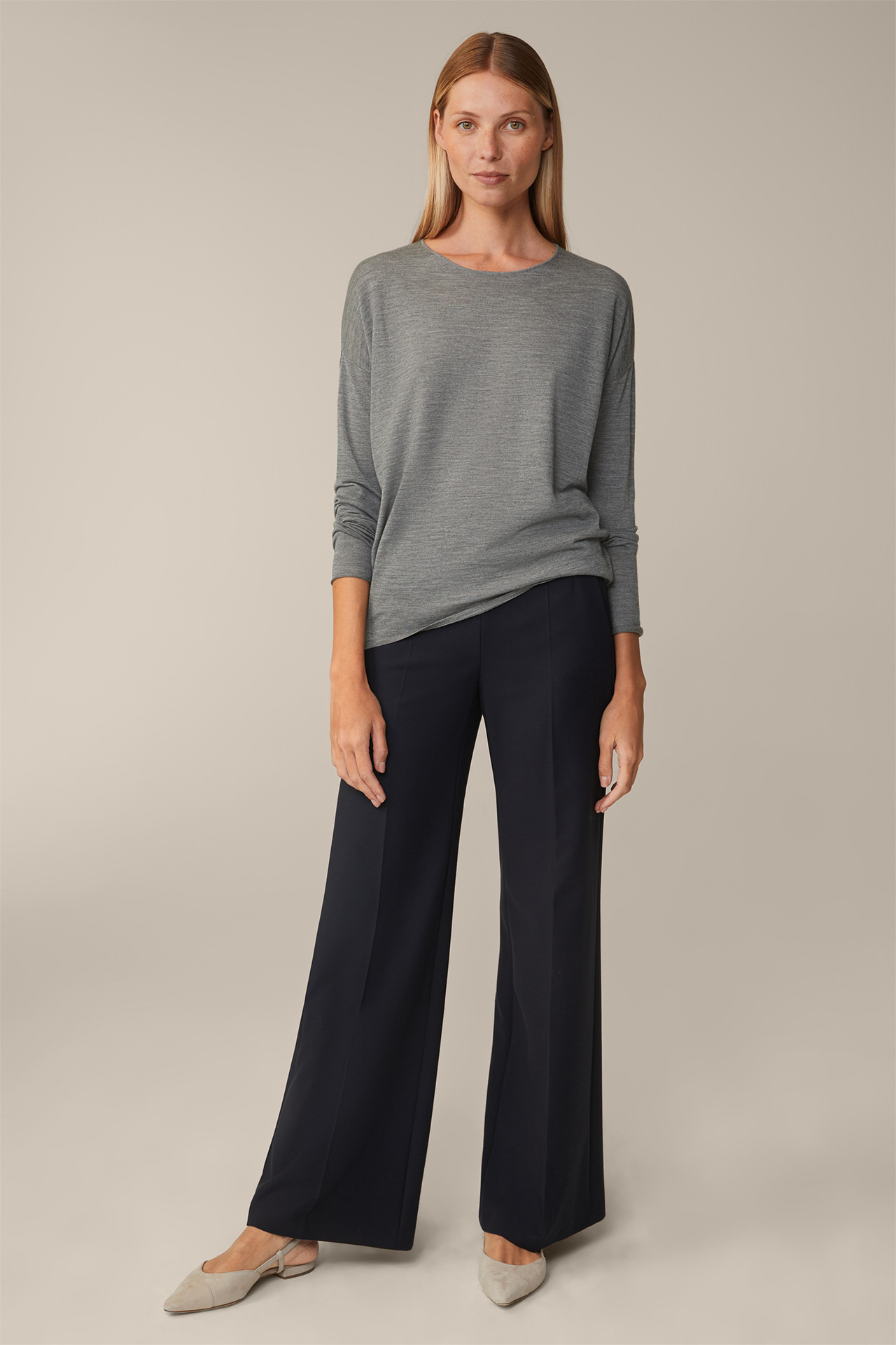 Virgin Wool and Silk Mix Pullover in Grey Marl