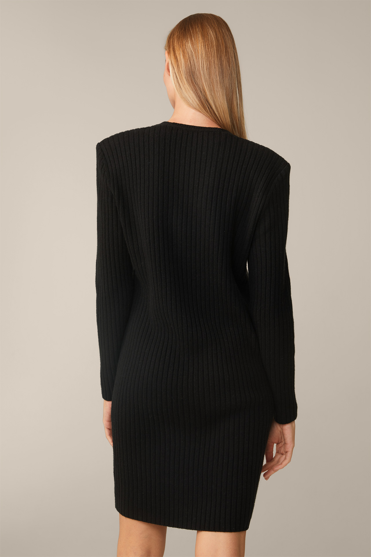 Virgin Wool Cashmere Mix Ribbed Knitted Dress in Black