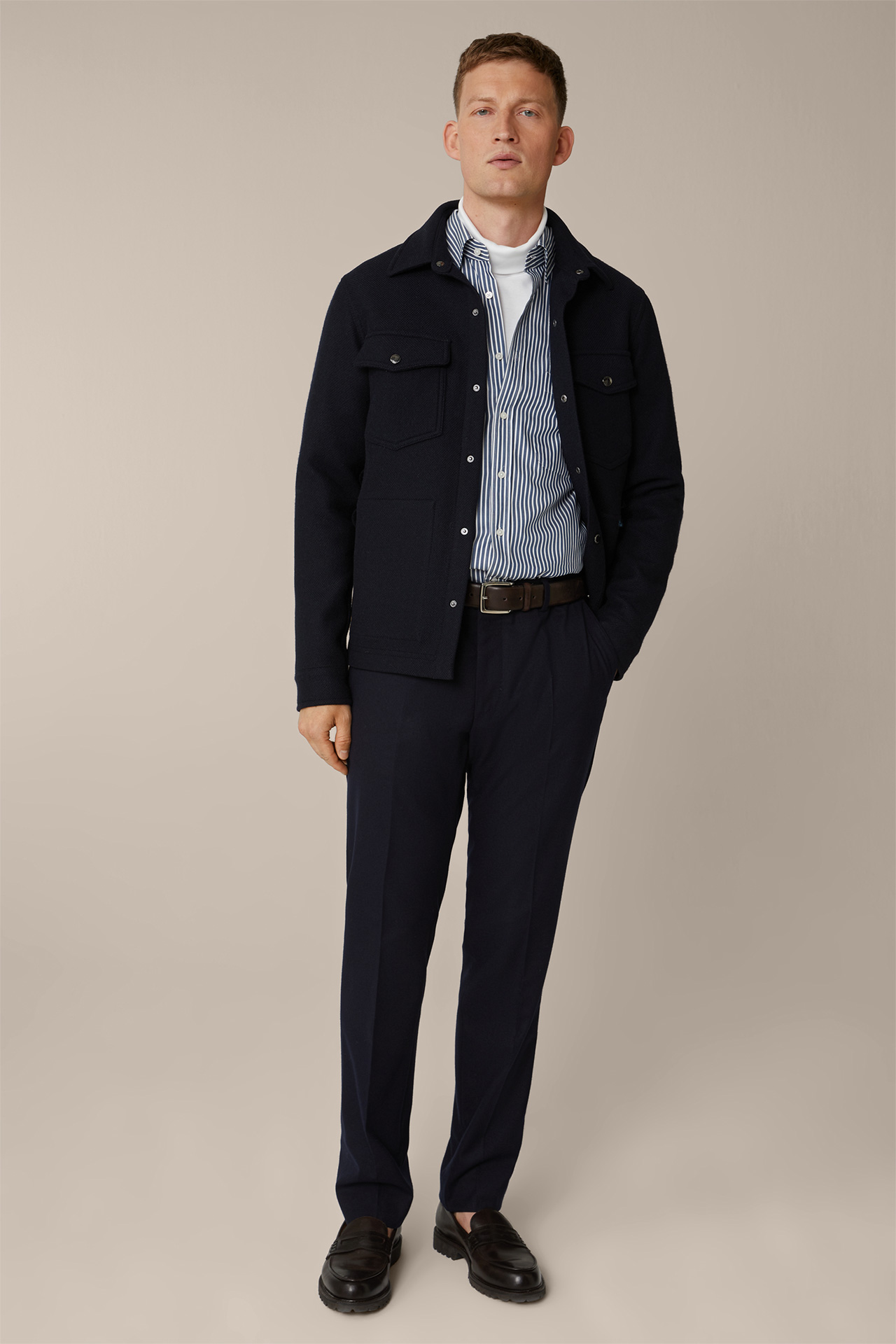 Santios Modular Wool Flannel Trousers with Stretch in Navy