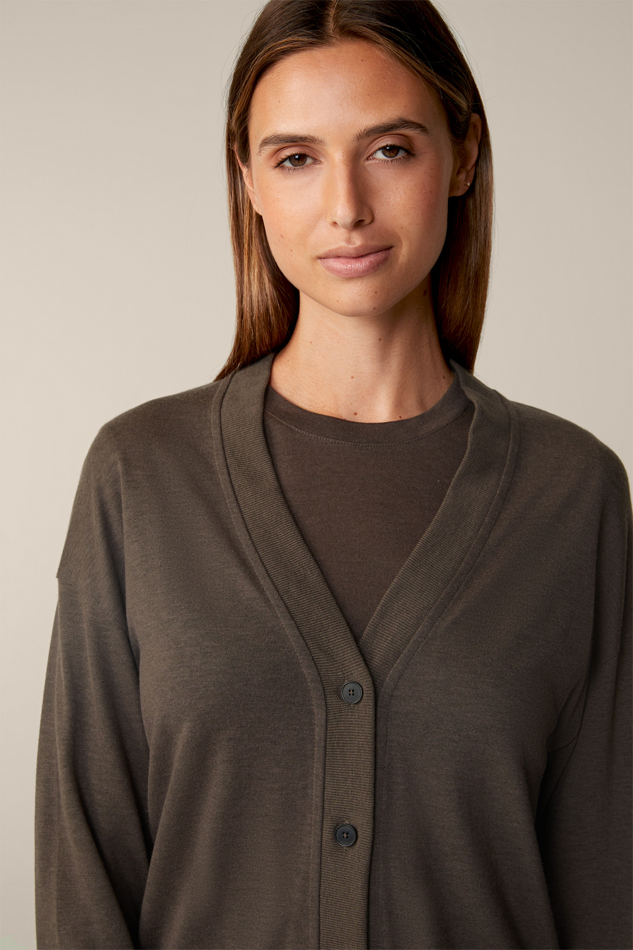 Tencel and Wool Blend Cardigan in Taupe
