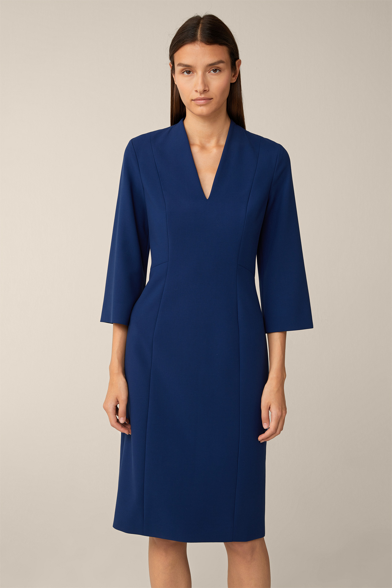 Midi-Length Crêpe Sheath Dress in Blue