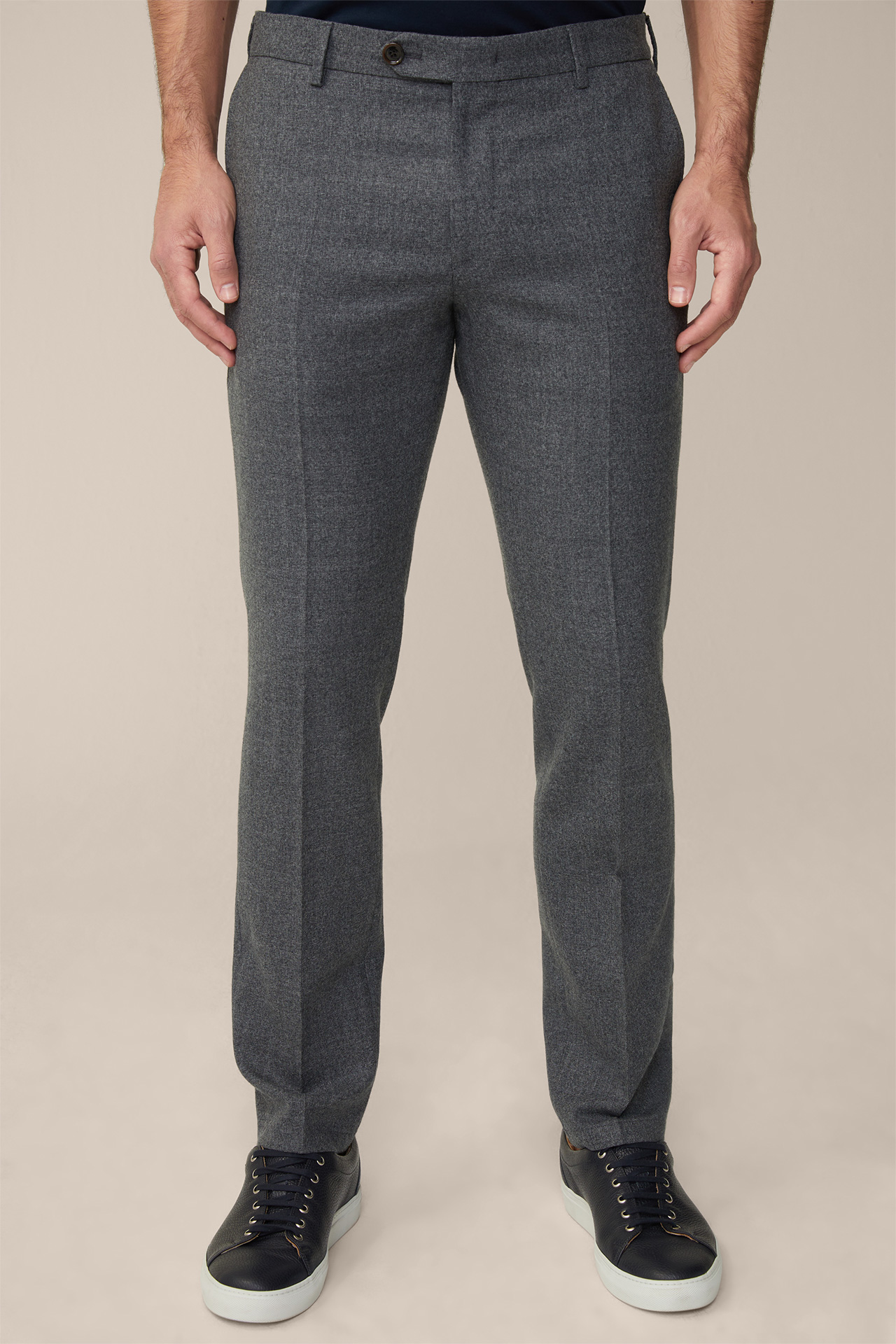 Pantalon Peso de la série de costumes modulables, collection Travel, en gris chiné