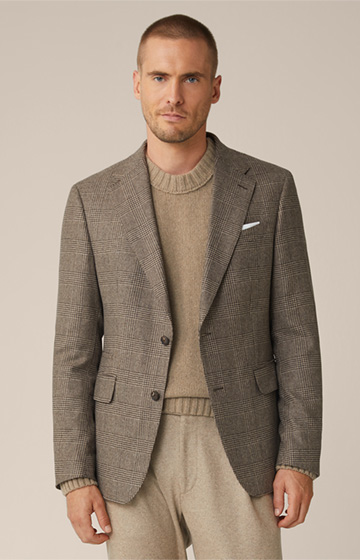 Sono Wool Blend Jacket with Cashmere in a Brown Pattern