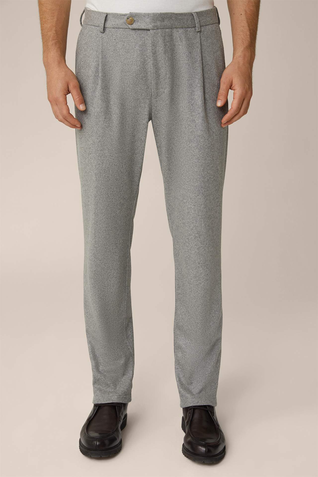 Floro Cashmere Modular Trousers with Pleats in Silver Marl
