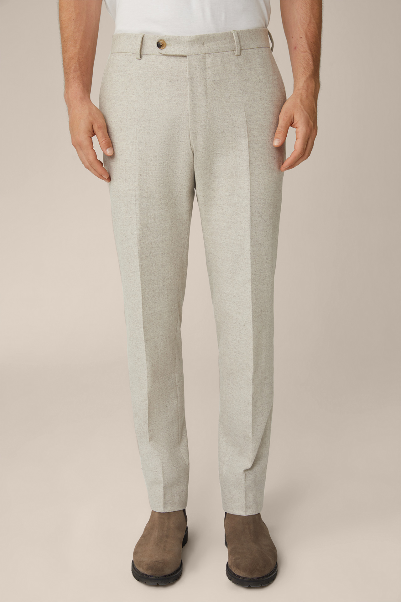Bene Wool Blend Modular Trousers with Cashmere in Beige Marl