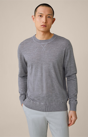 Pull-over en tricot Nando, avec de la soie et du cachemire, en gris chiné