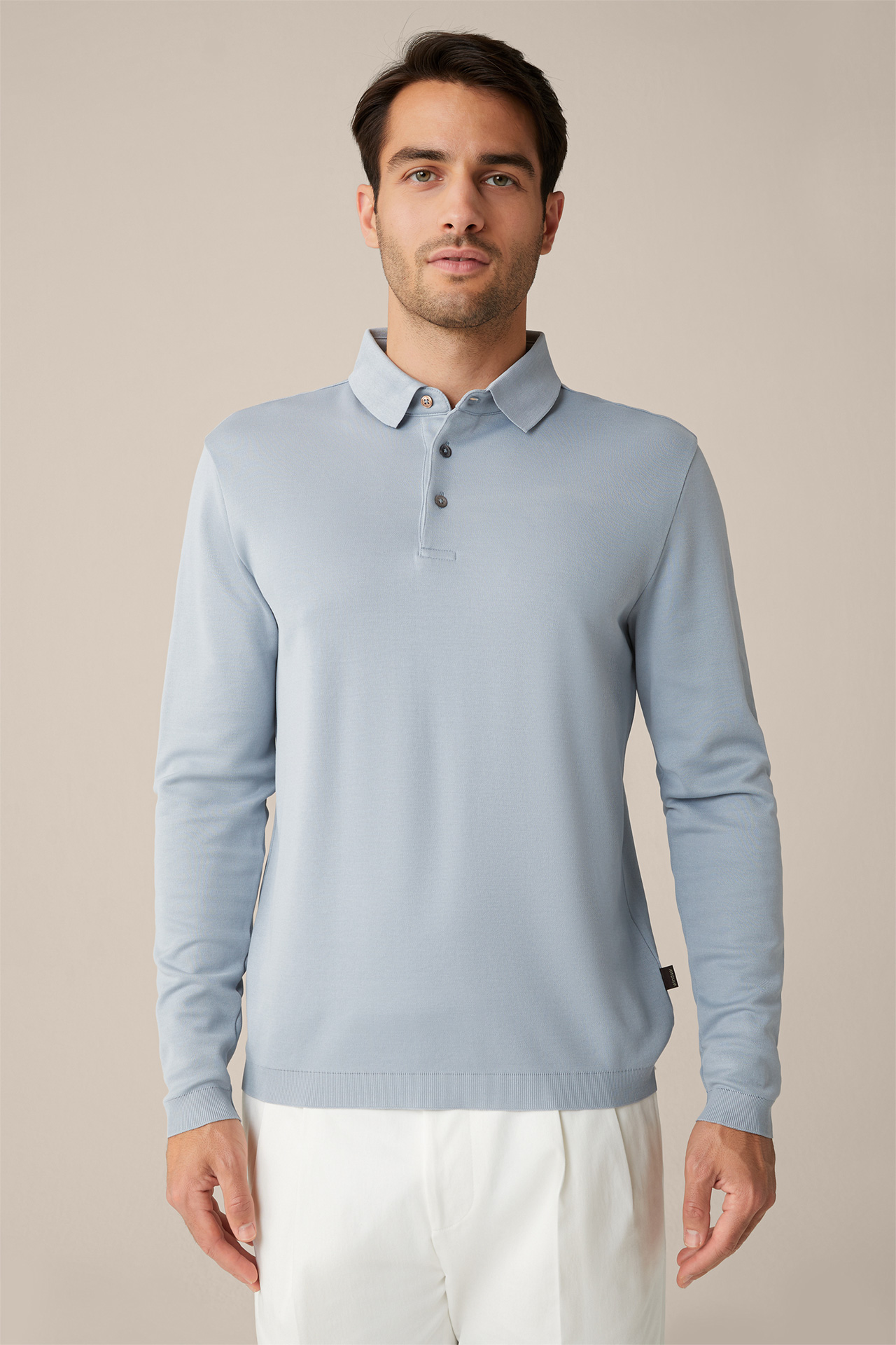 Frido Long-sleeved Cotton Polo Shirt in Blue and Grey
