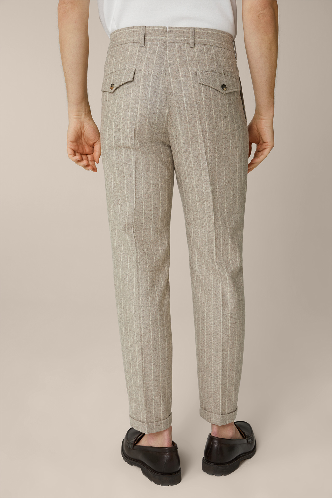 Serpo Flannel Modular Trousers in Brown with Chalk Stripes