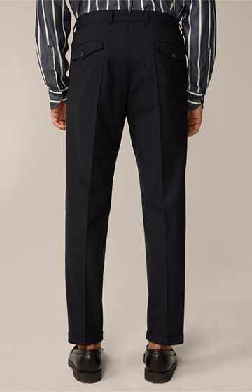 Serpo Modular Trousers with Pleats and Turn-Ups in Navy