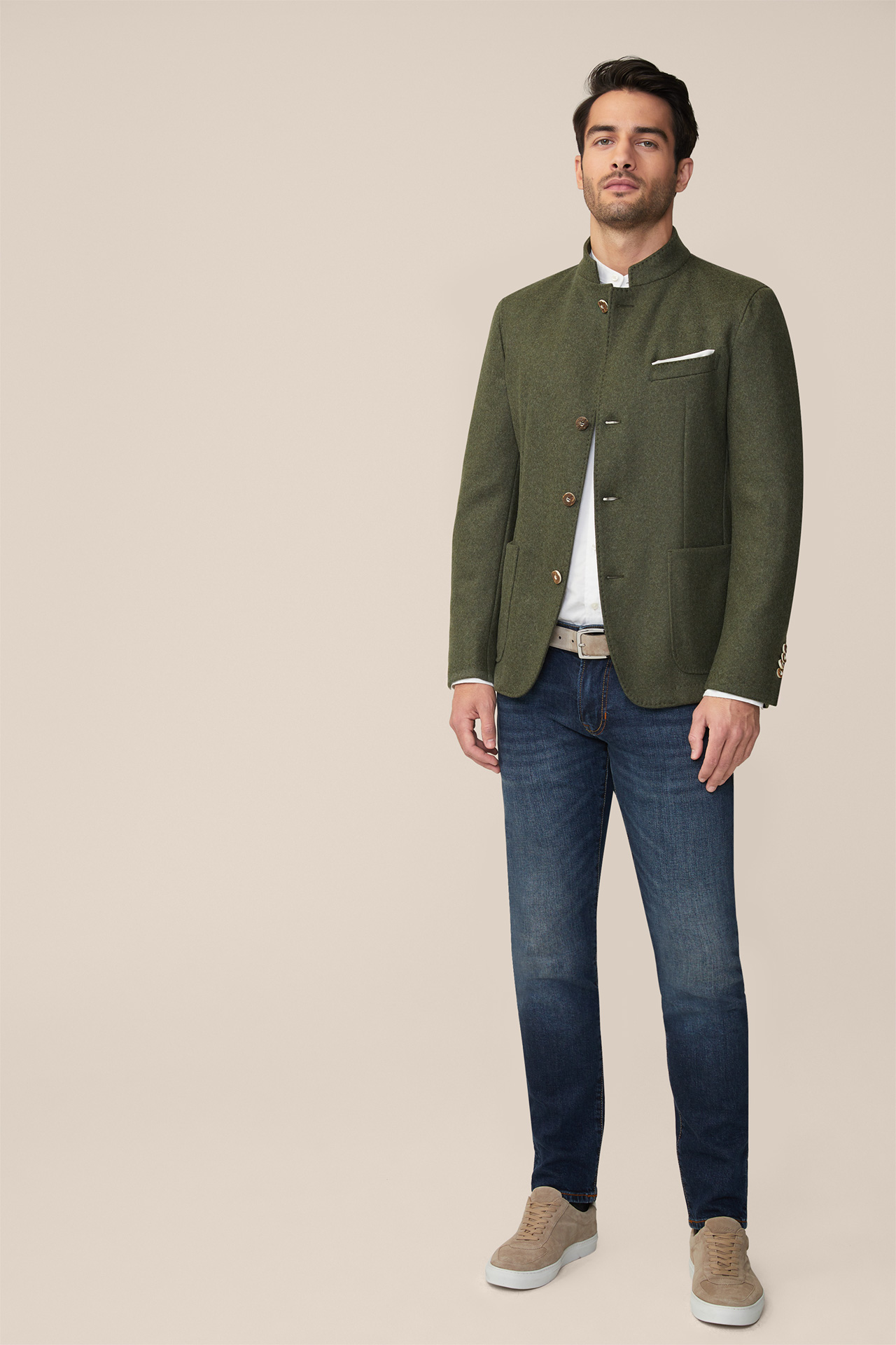 Altro Jacket with Stand-up Collar in Medium Green