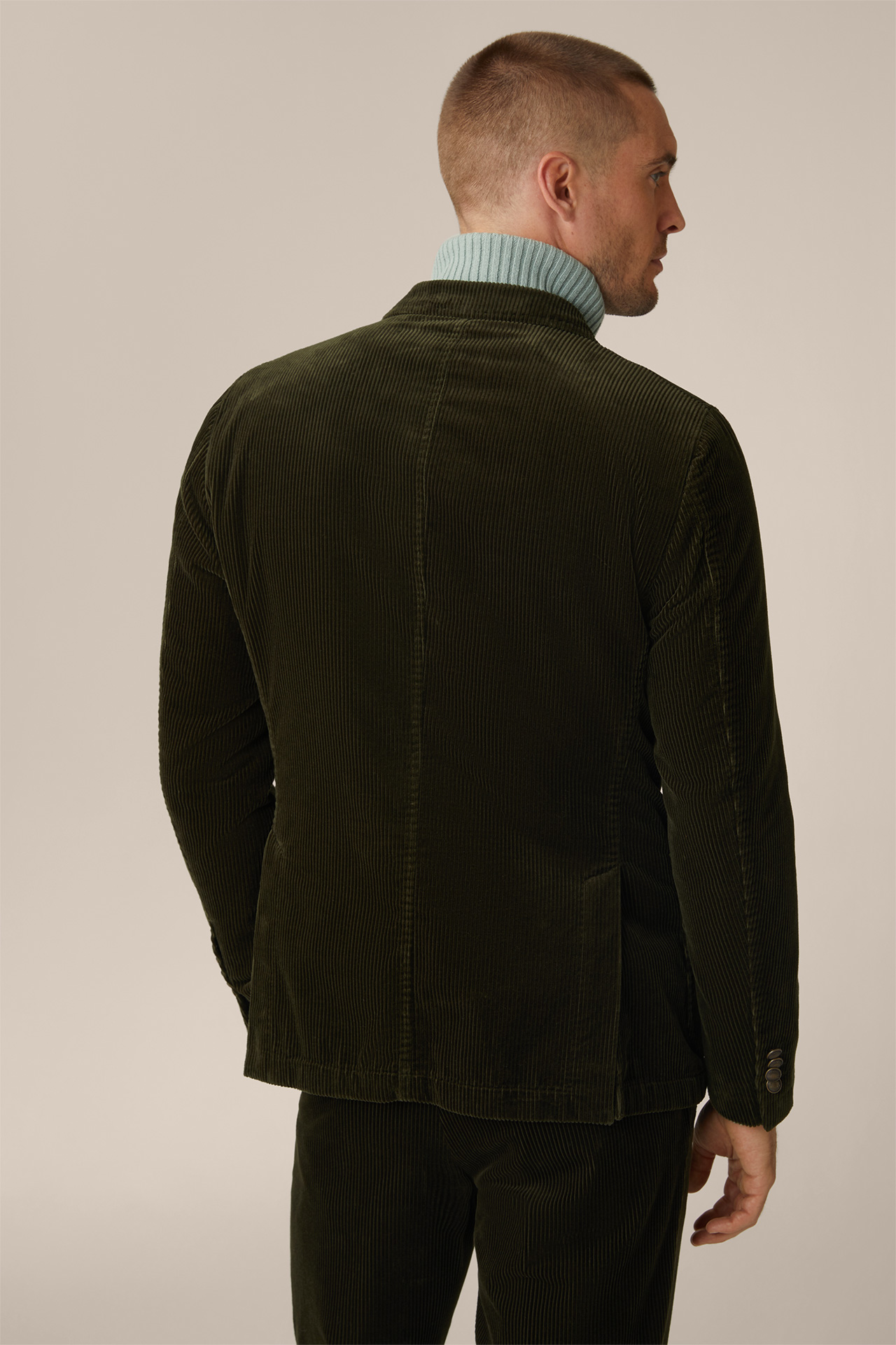  Satino Cord Modular Double-breasted Jacket in Olive